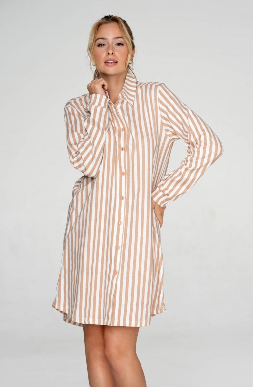 Dámská noční košile pánského střihu Beige Stripe