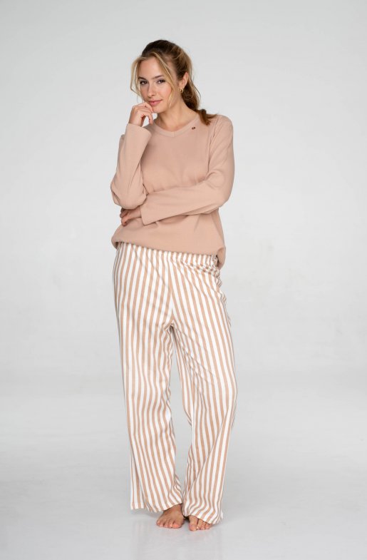 Bavlněné dvoudílné pyžamo Beige Stripe