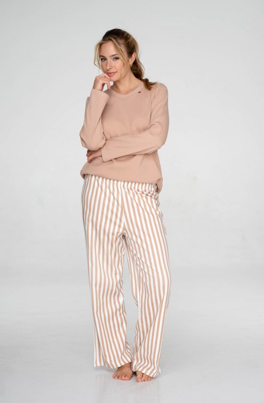 Bavlněné dvoudílné pyžamo Beige Stripe