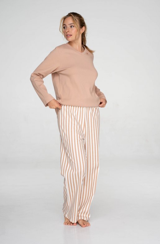 Bavlněné dvoudílné pyžamo Beige Stripe