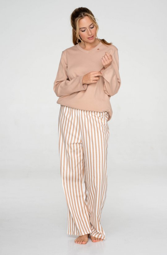 Bavlněné dvoudílné pyžamo Beige Stripe