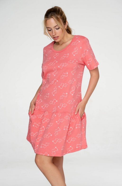 Bavlnené dámske šaty s vreckami Dogs Pink