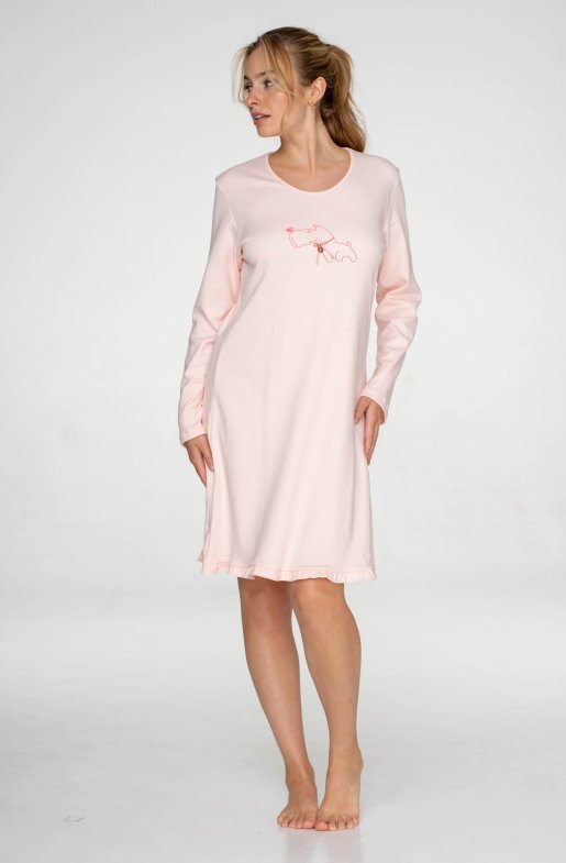 Bavlnená nočná košeľa s dlhým rukávom Dogs Pink