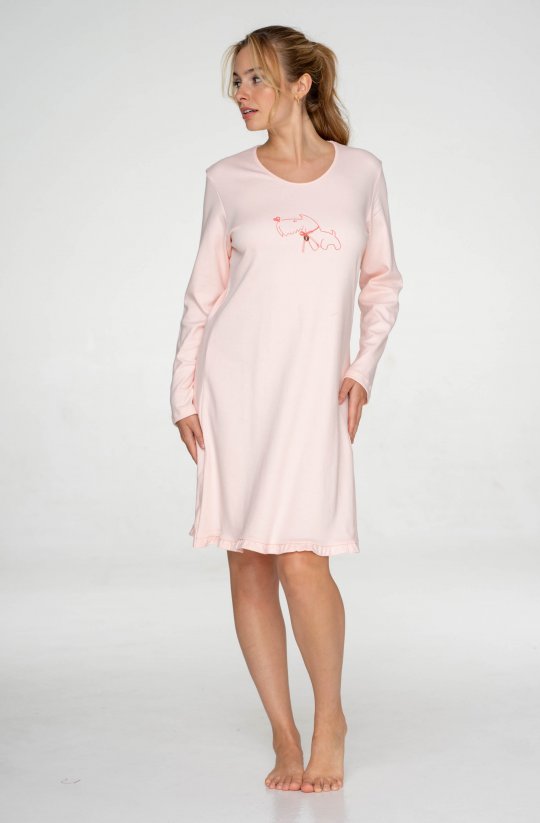 Bavlněná noční košile s dlouhým rukávem Dogs Pink