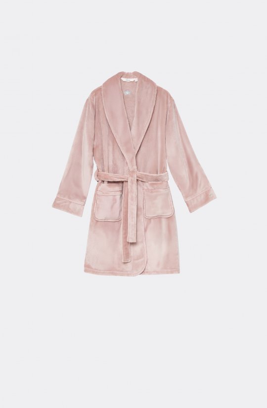 Ružový župan Eva so šálovým golierom