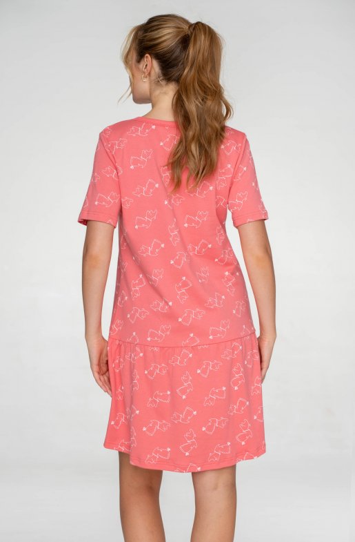 Bavlněné dámské šaty s kapsami Dogs Pink