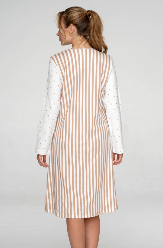 Bavlnená nočná košeľa s dlhým rukávom Beige Dots