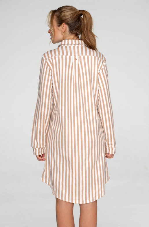 Dámska nočná košeľa pánskeho strihu Beige Stripe