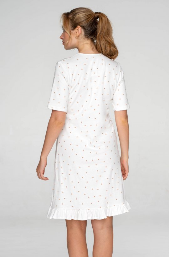 Bavlněná noční košile Beige Dots s volánkem