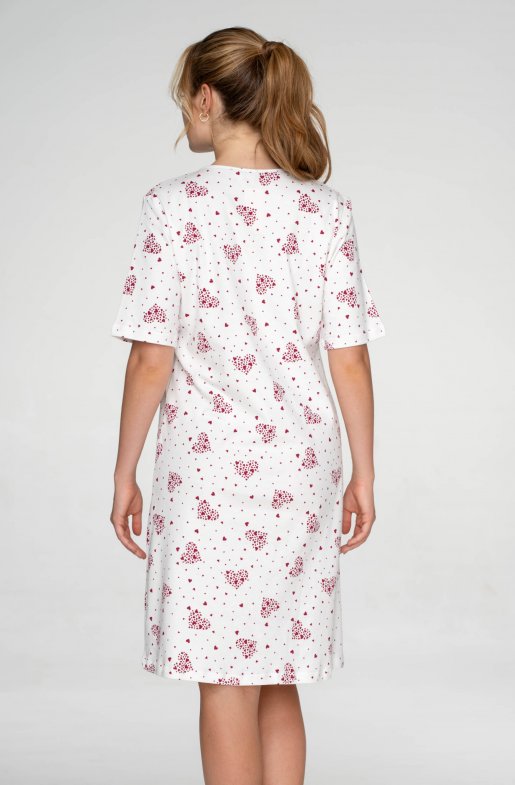 Bavlněná noční košile s knoflíčky Burgundy Hearts