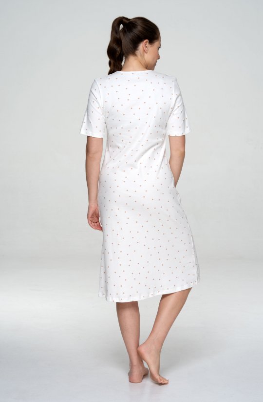 Bavlnená nočná košeľa Beige Dots s predĺženým krátkym rukávom
