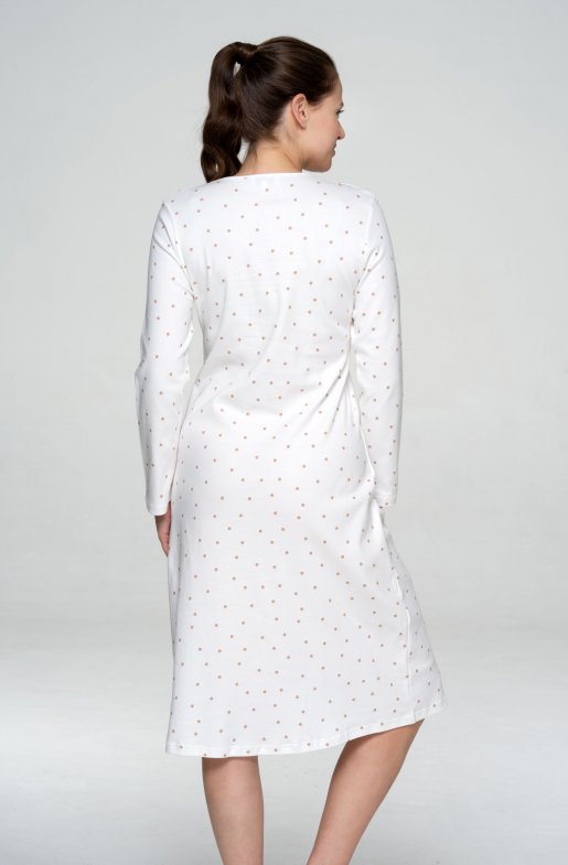 Bavlněná noční košile Beige Dots s dlouhým rukávem