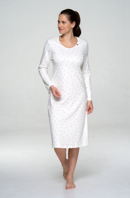 Noční košile s dlouhým rukávem Beige Dots