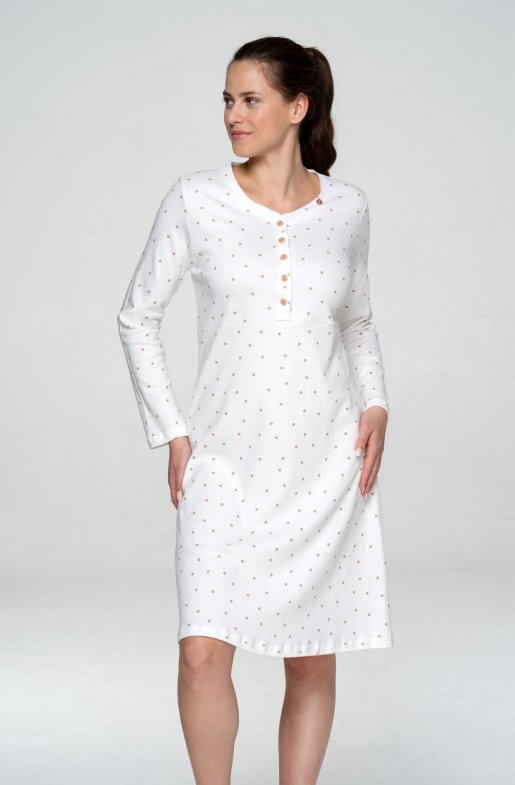 Bavlněná noční košile Beige Dots s knoflíčky